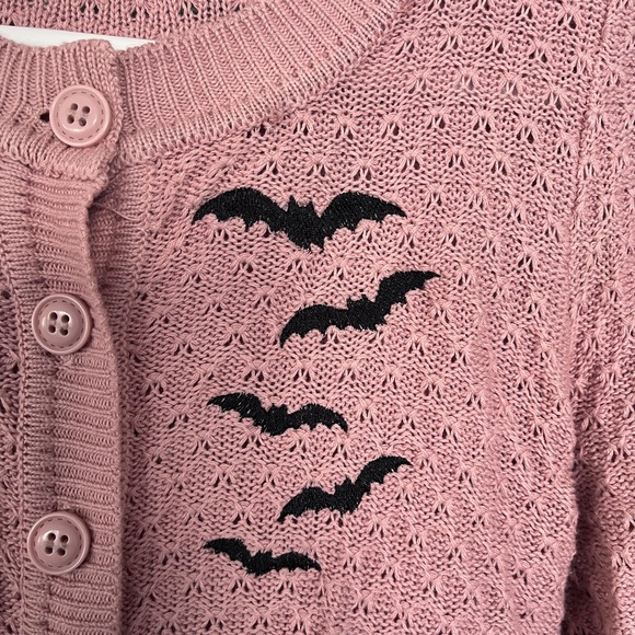 Spooky Cute Pink cropped-ish Cardigan with BATS small - Picture 2 of 4